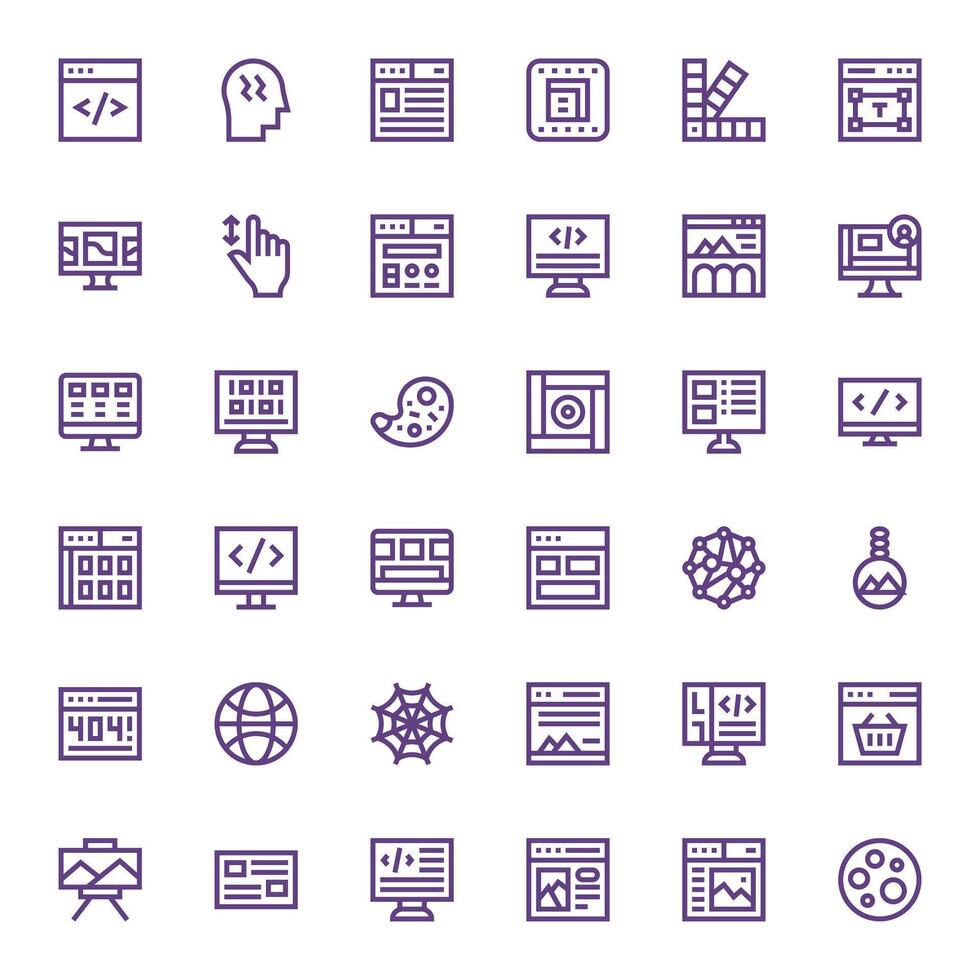 Web Design Icon Set with 36 Bold Line 128x128 Display Perfect Graphics vector