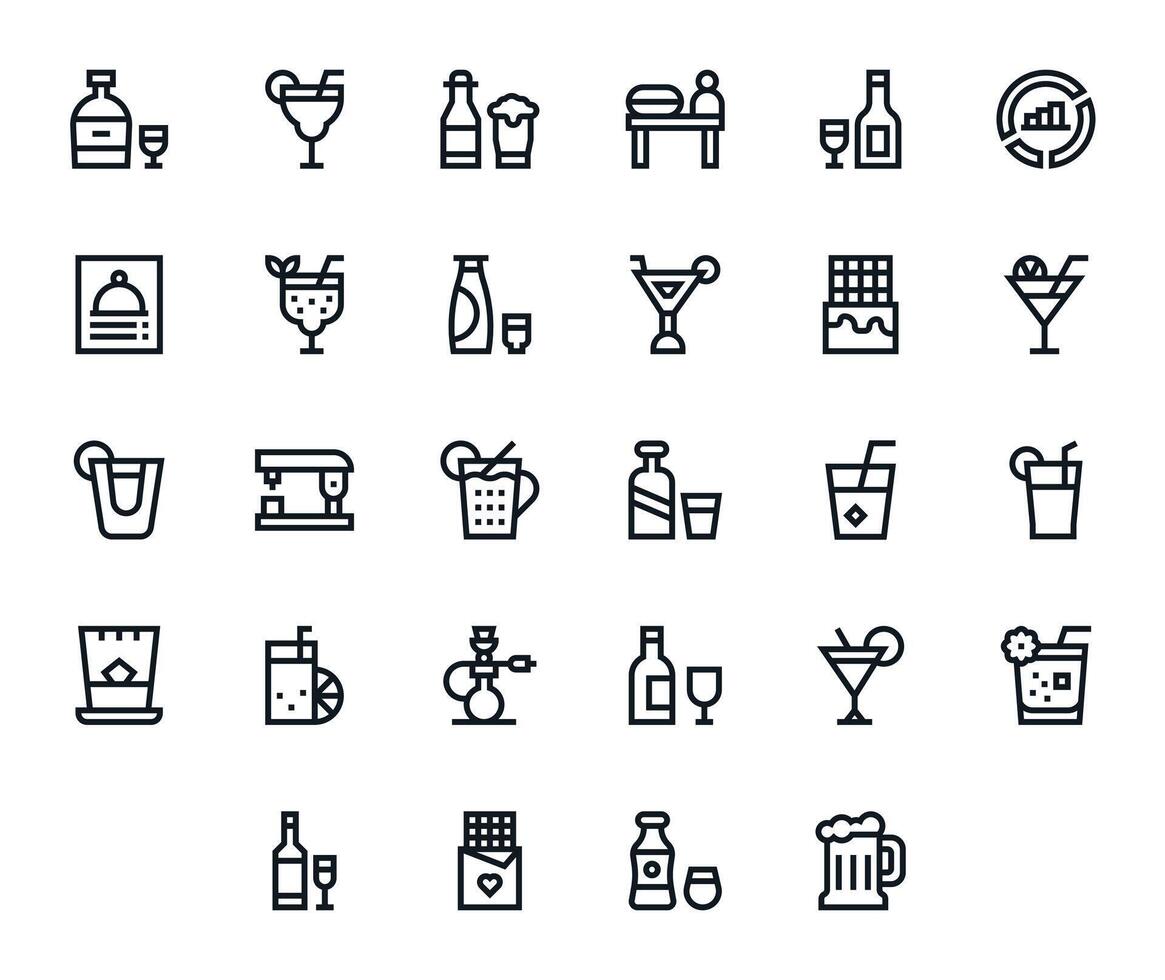 28 Bold Line Pixel Aligned Icons tailored for Bar High Resolution interface vector