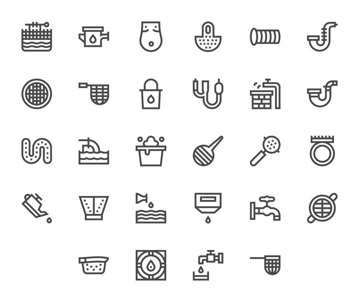 Drain Comprehensive Bundle with 28 Pixel Optimized Bold Line Retina Ready Icons vector