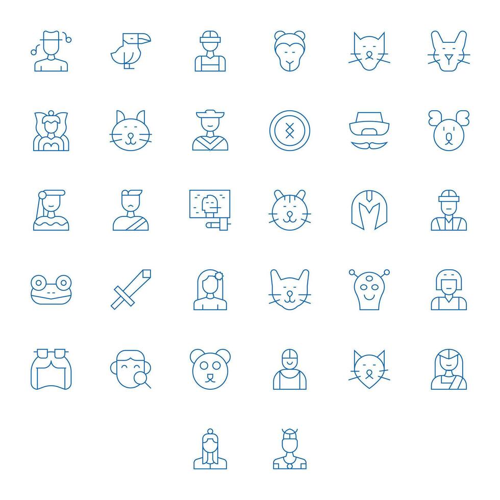 32 Thin Line Pixel Optimized 256x256 Icons from Character Suite vector