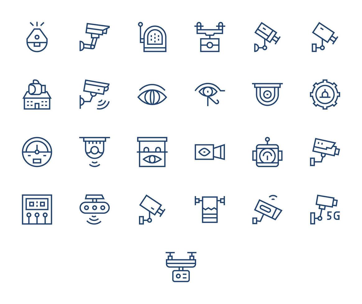 Regular Line Pixel Optimized Icons from Monitoring System Set with 25 128x128 Icons vector