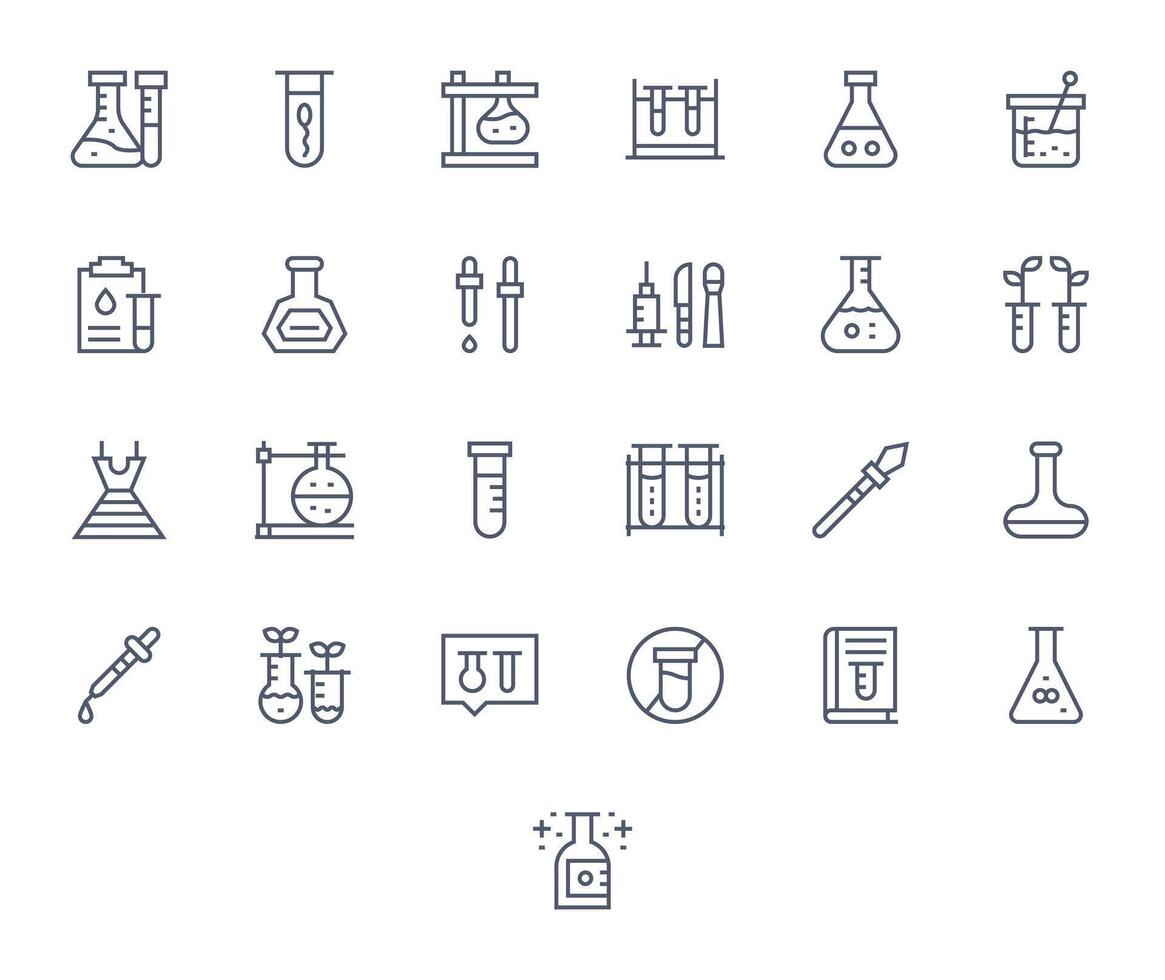 Test Tube Scalable Set featuring 25 Pixel Aligned Regular Line 256x256 Icons vector