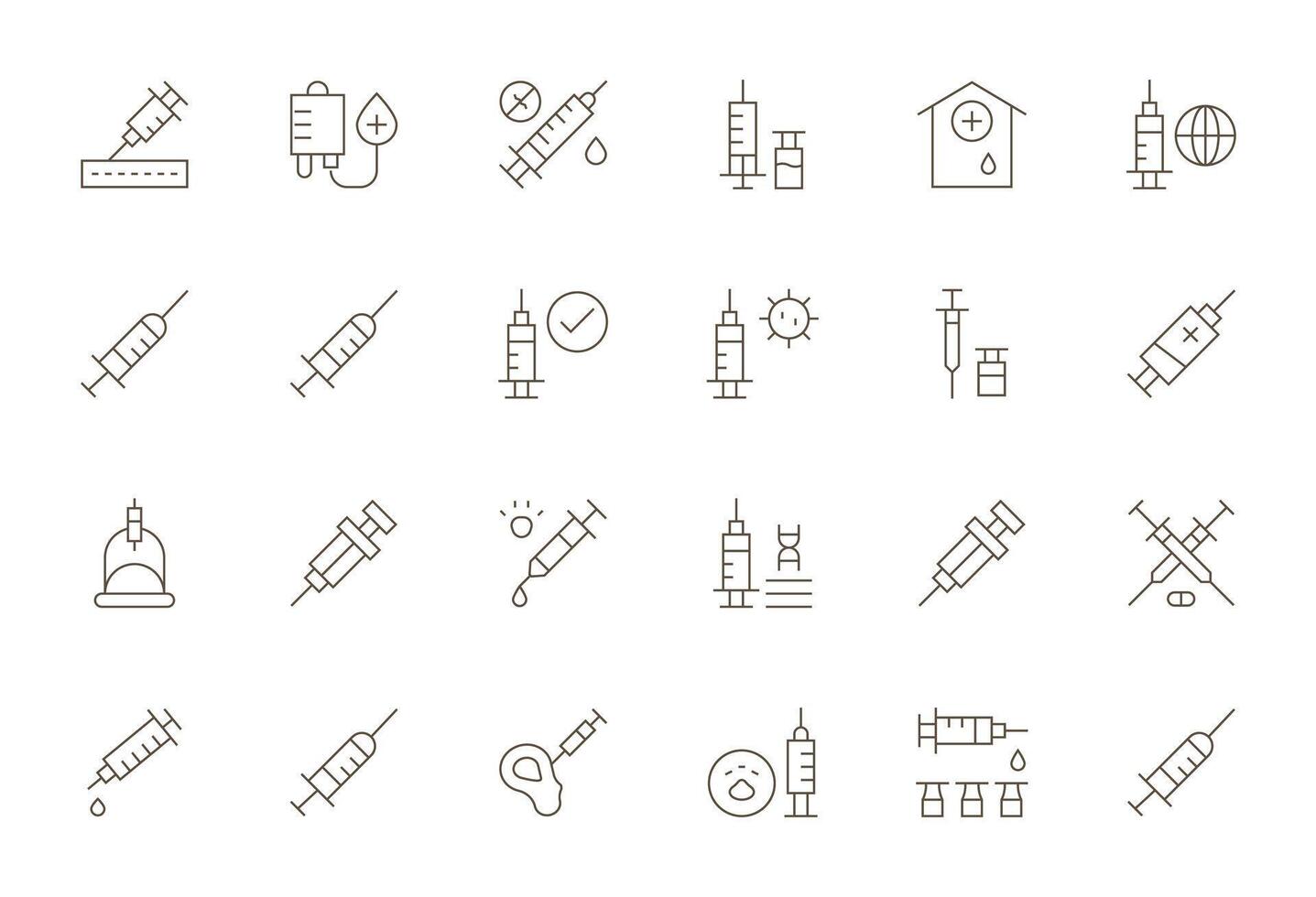Vaccination Icon Toolkit featuring 24 Pixel Optimized High Resolution Thin Line elements vector