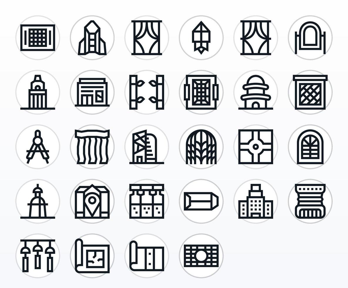 28 Pixel Optimized Icons themed around Architectural in High Resolution Bold Line format vector