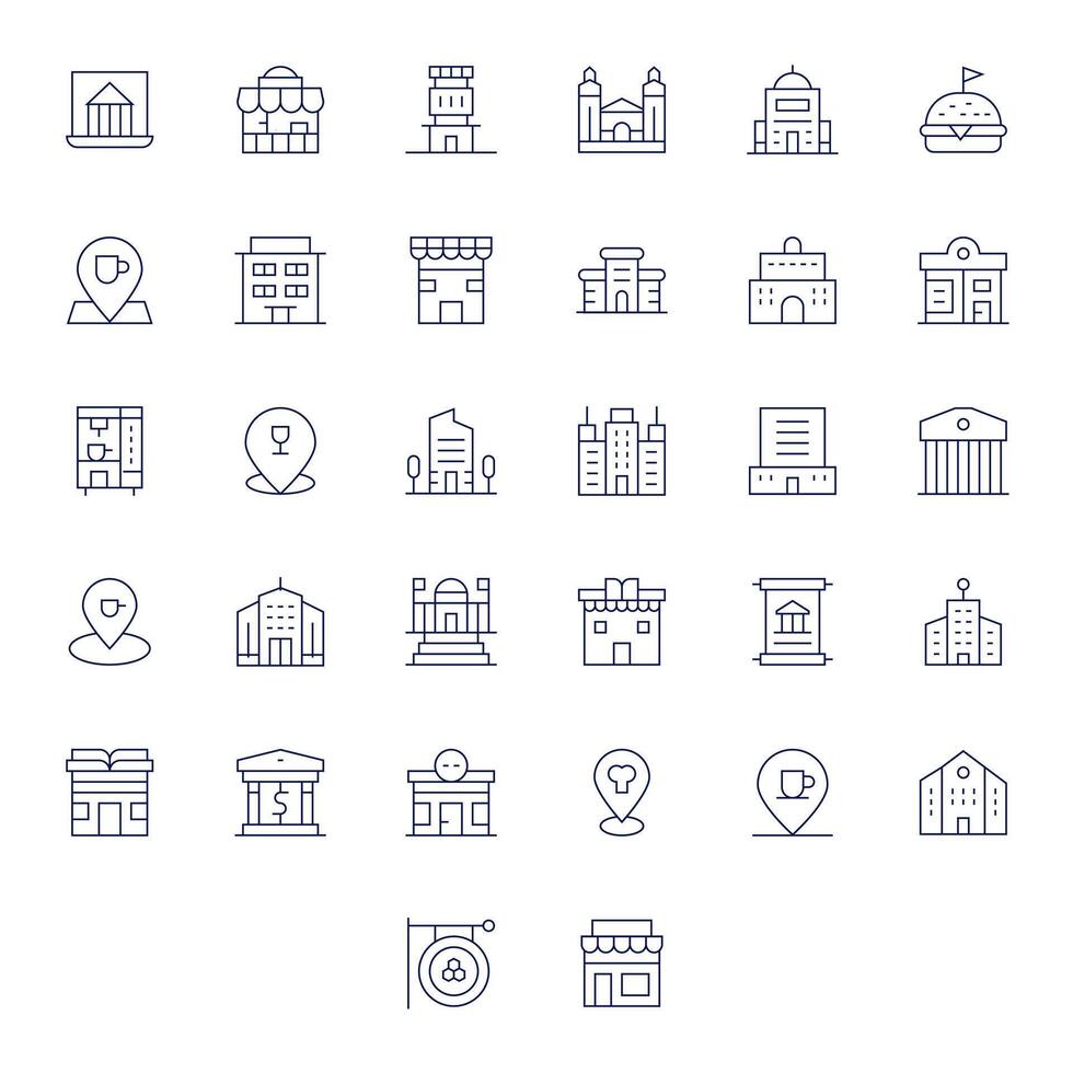 32 High Resolution Icons for Establishment in Detail Enhanced Thin Line Format vector