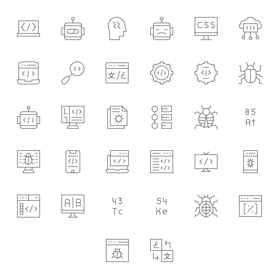 32 editable íconos temática alrededor programación en 128x128 Delgado línea formato vector