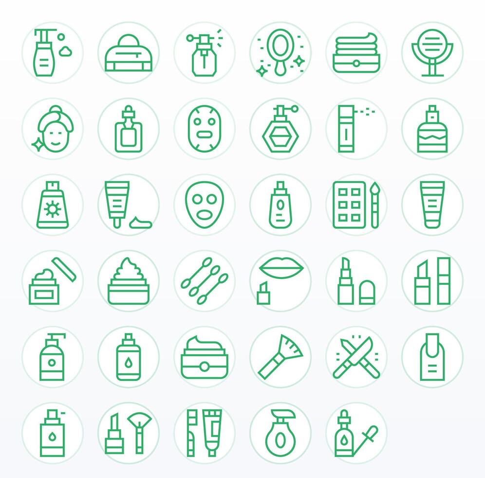 Cosmetic Icon Set with 35 Regular Line 128x128 Pixel Aligned Graphics vector