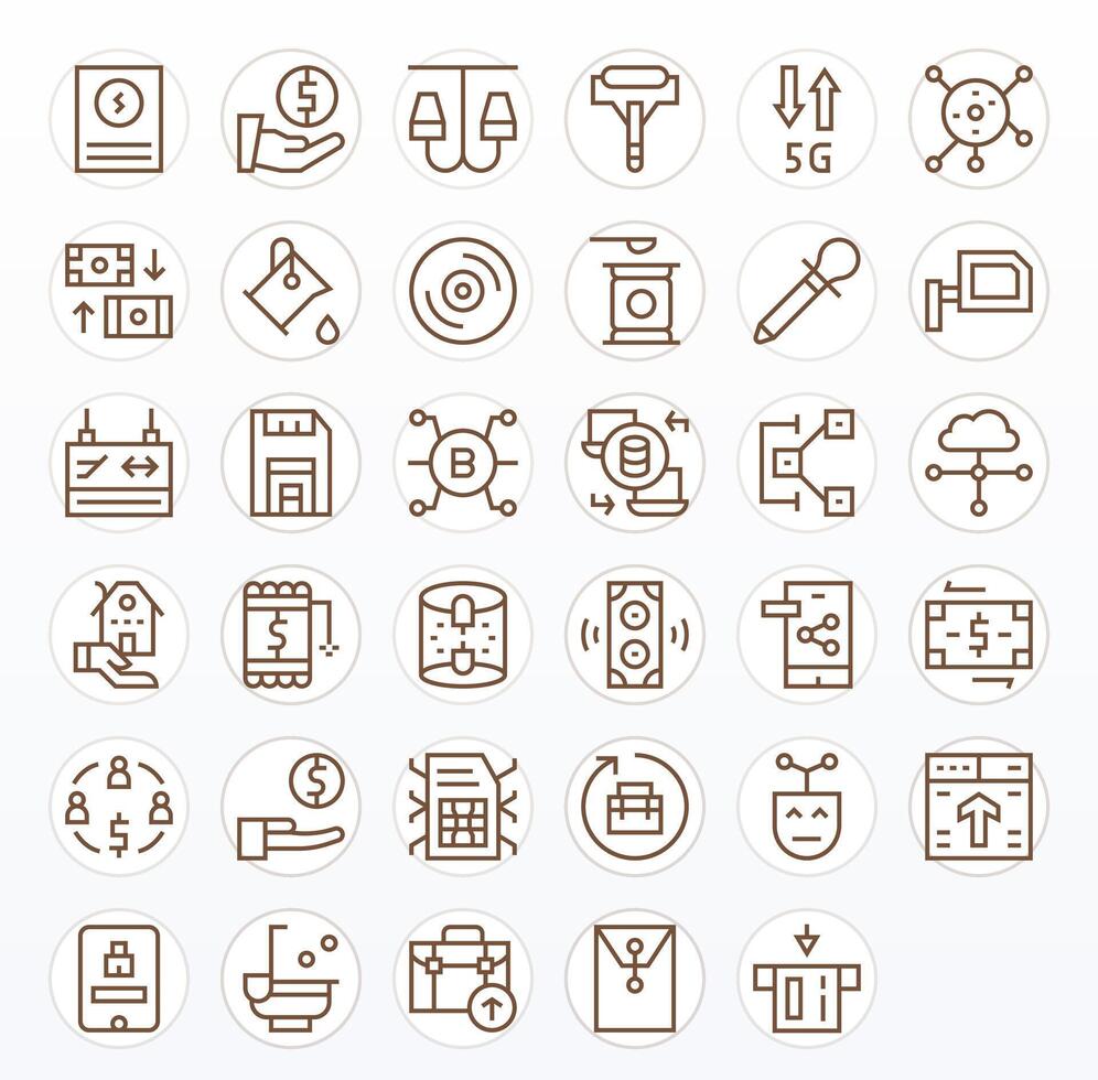 Transfer Visual Pack containing 35 Regular Line Pixel Optimized Icons vector