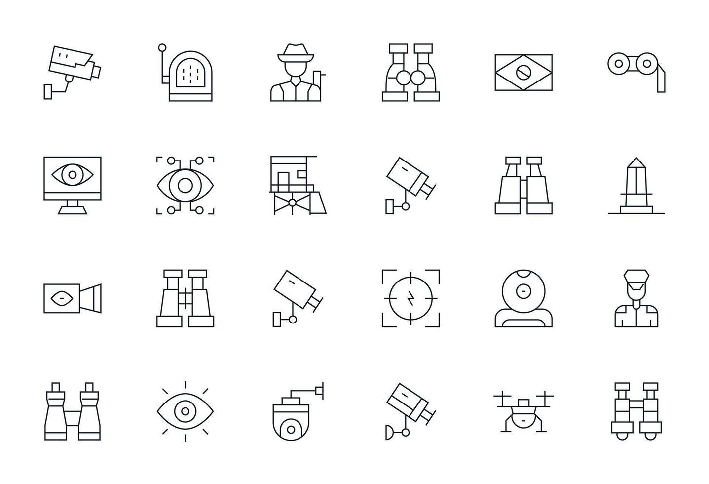 24 Icons for Surveillance optimized in Display Perfect High Resolution Thin Line resolution vector