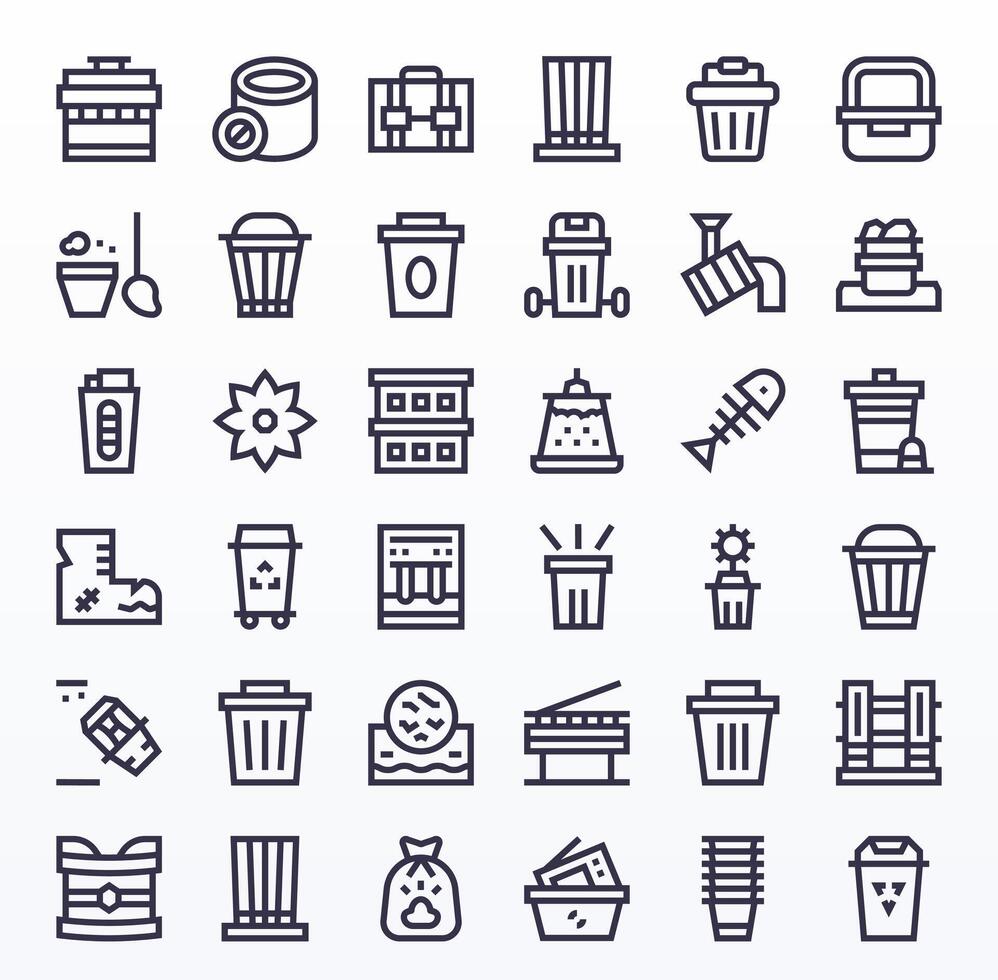 Bin Visual Pack containing 36 Bold Line Pixel Optimized Icons vector