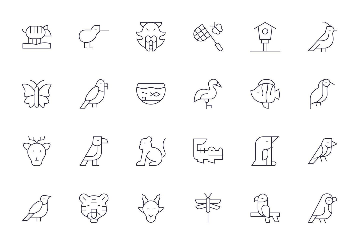 Fauna Professional Set with 24 Thin Line Pixel Optimized High Resolution Icons vector