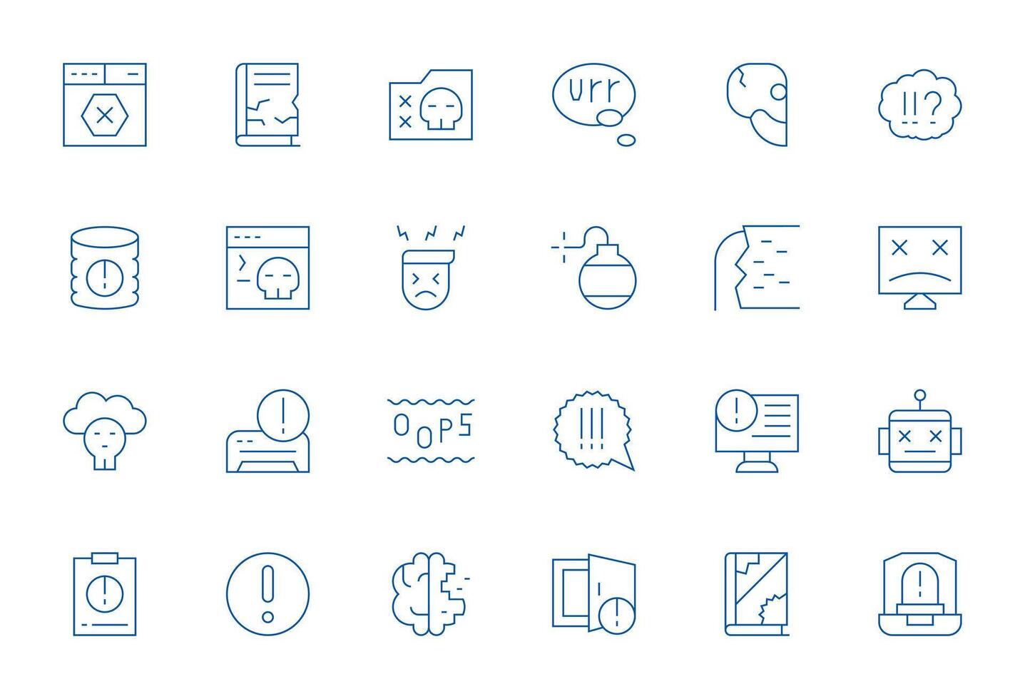 System Error Design Icons featuring 24 Editable Thin Line Style vector