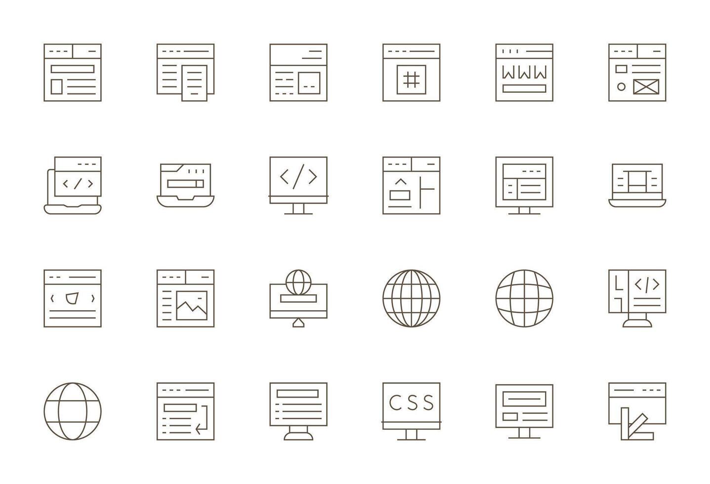 Browser Ultimate Package with 24 256x256 Thin Line PIXEL Perfect Icons vector