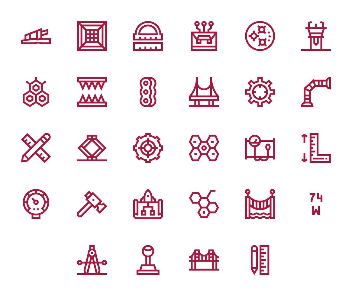 Engineering Icon Repository containing 28 Bold Line 64x64 Grid Fitted graphics vector