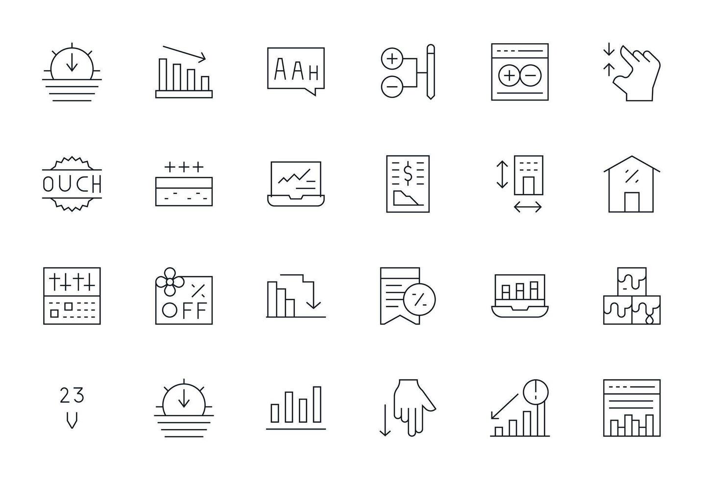 24 256x256 Icons for Decrease in Editable Thin Line Format vector