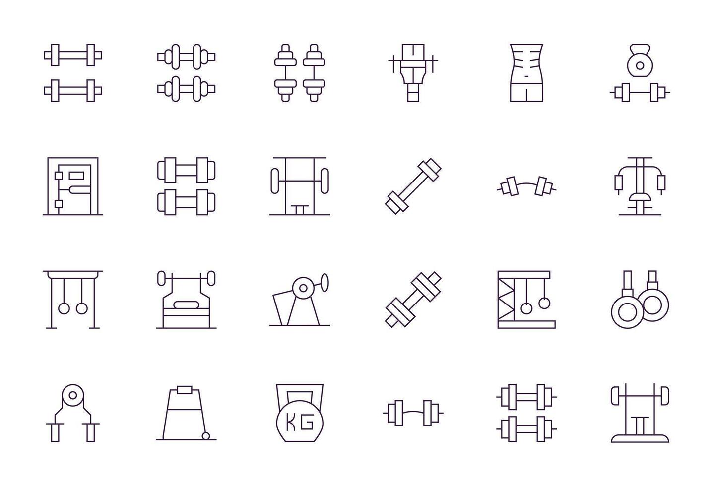 Bodybuilding Pixel Aligned Set with 24 256x256 Thin Line Icons vector