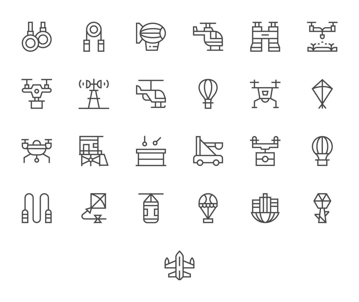 Aerial Icon Set with 25 Regular Line 256x256 Detail Enhanced Graphics vector