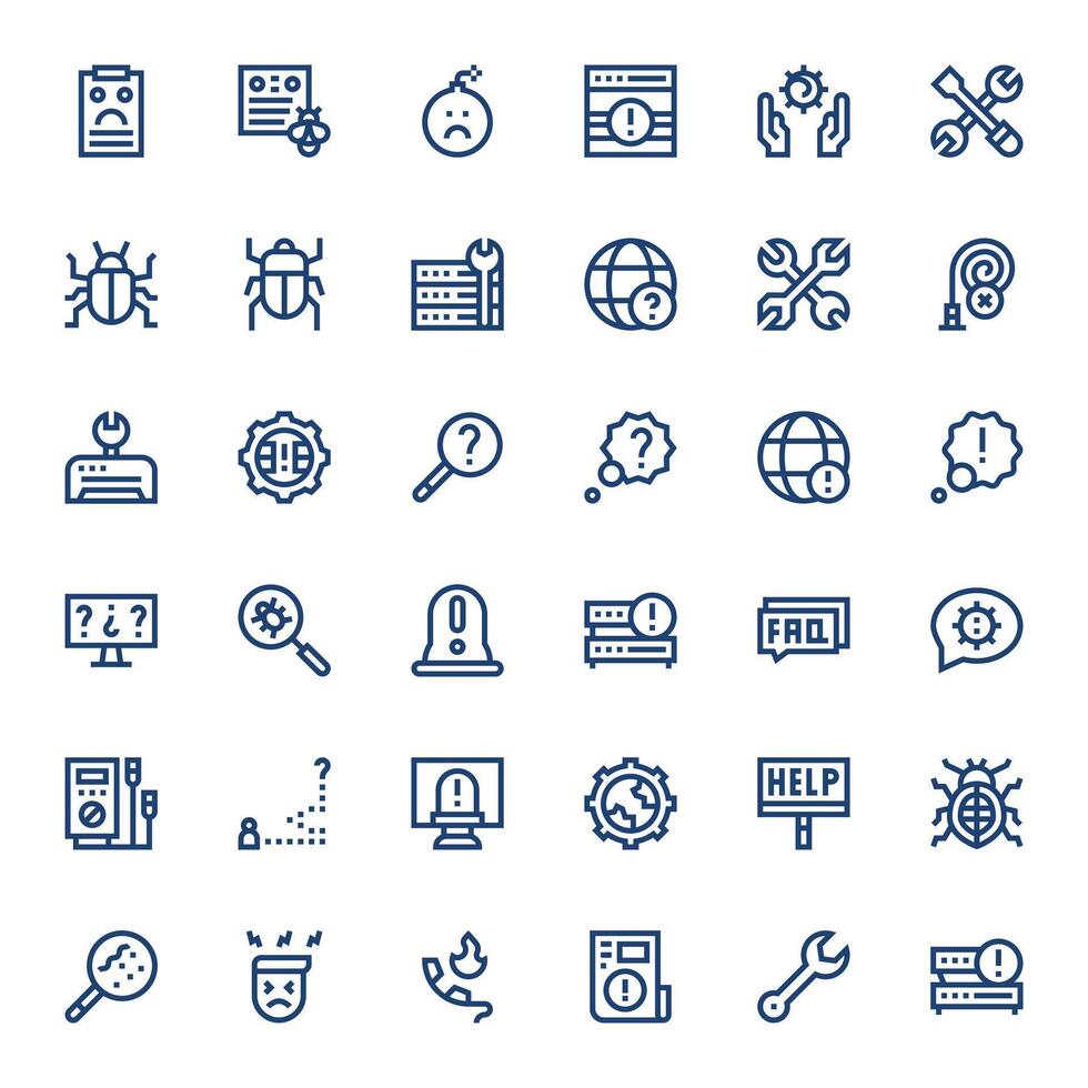 Bold Line Style Troubleshooting Icons with 36 256x256 PIXEL Perfect Designs vector