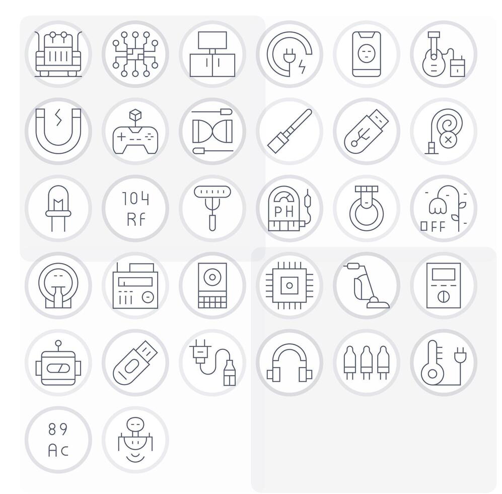 Electronics Professional Set with 32 Thin Line Grid Fitted 128x128 Icons vector