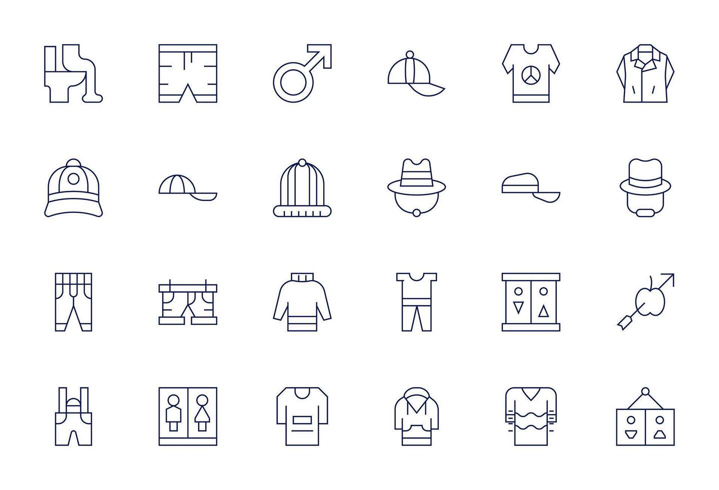 24 PIXEL Perfect High Resolution Icons for Unisex in elegant Thin Line design vector