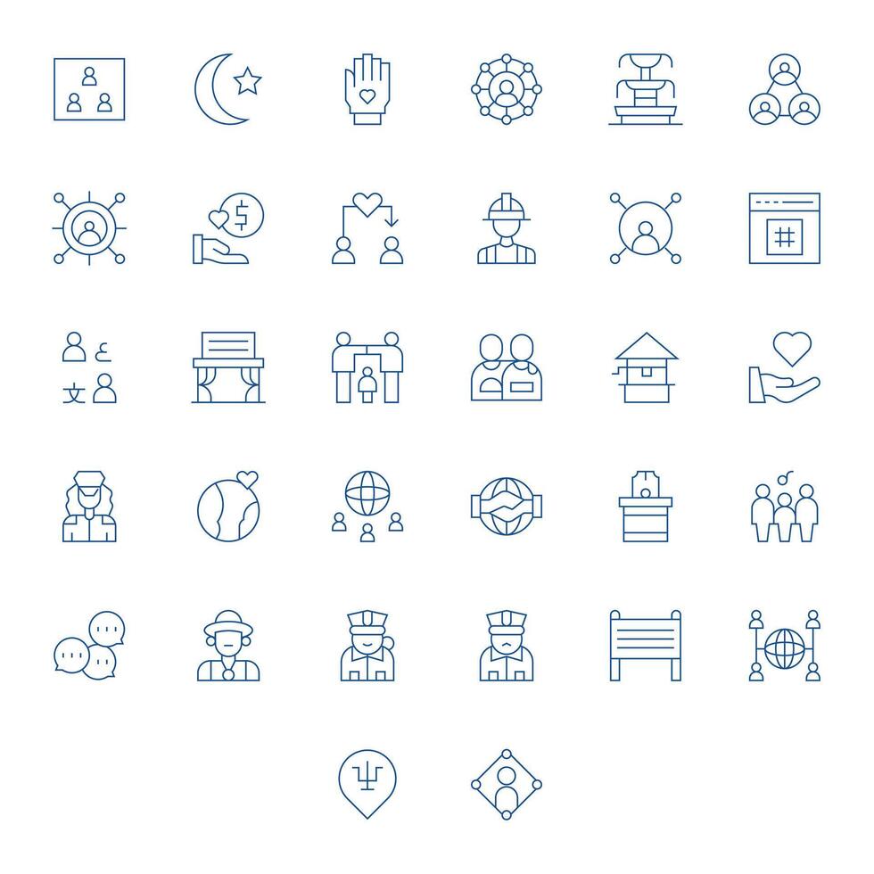 Community Professional Set with 32 Thin Line Pixel Optimized High Resolution Icons vector