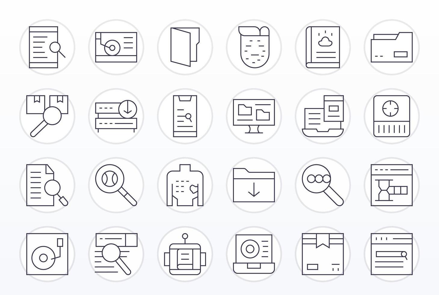 24 Thin Line Icons for Retrieve in crisp Retina Ready Grid Fitted resolution vector