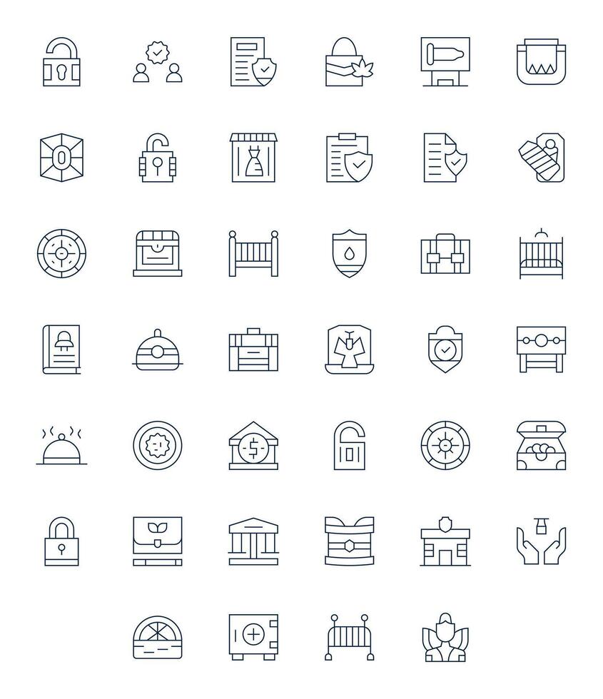 Safe Comprehensive Bundle with 40 Pixel Optimized Thin Line 256x256 Icons vector