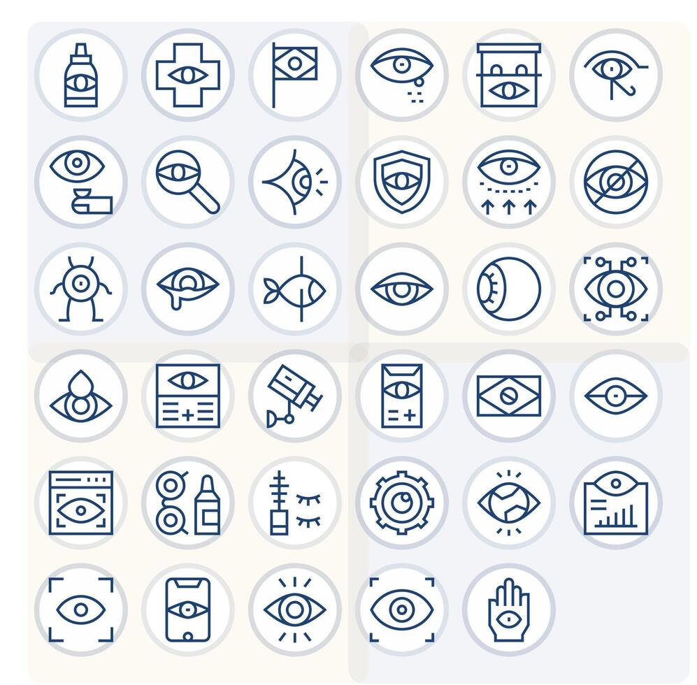 Eye Design Icons featuring 35 Grid Fitted Regular Line Style vector