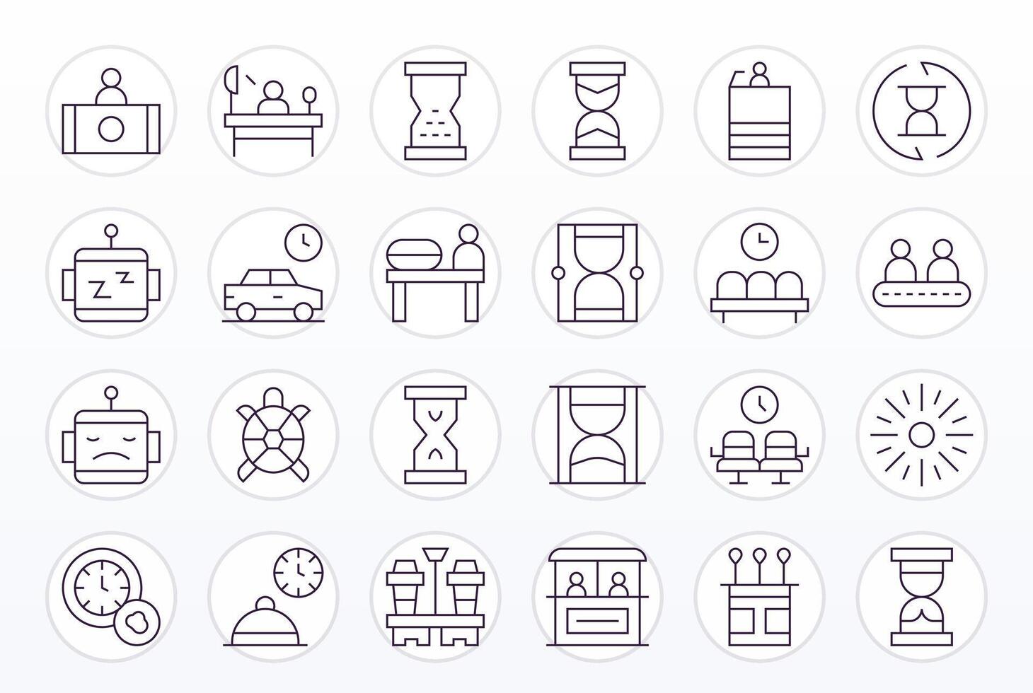 24 PIXEL Perfect High Resolution Icons for Waiting in elegant Thin Line design vector