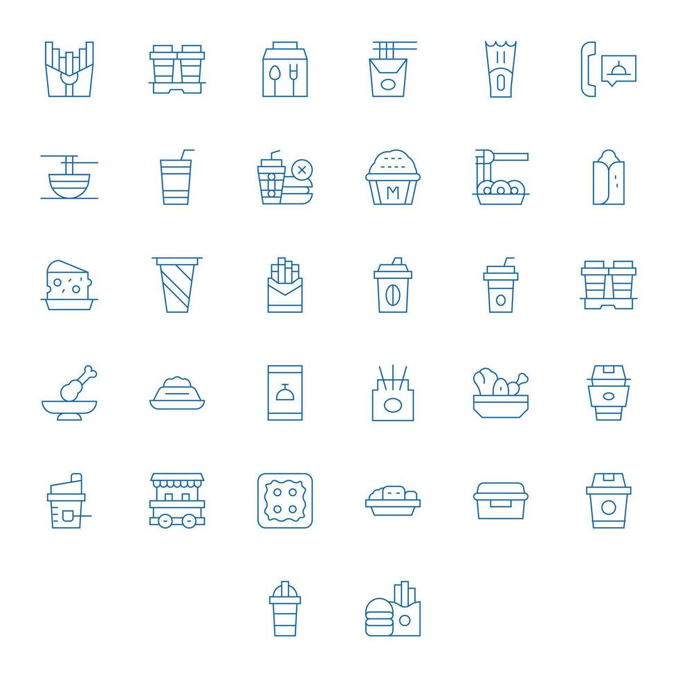 32 Pixel Optimized 64x64 Icons for Takeout in elegant Thin Line design vector