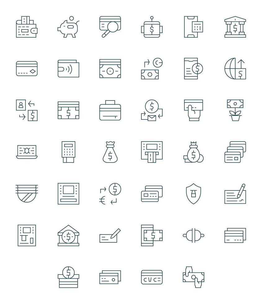 Banking Complete Package with 40 High Resolution Thin Line Pixel Aligned Icons vector