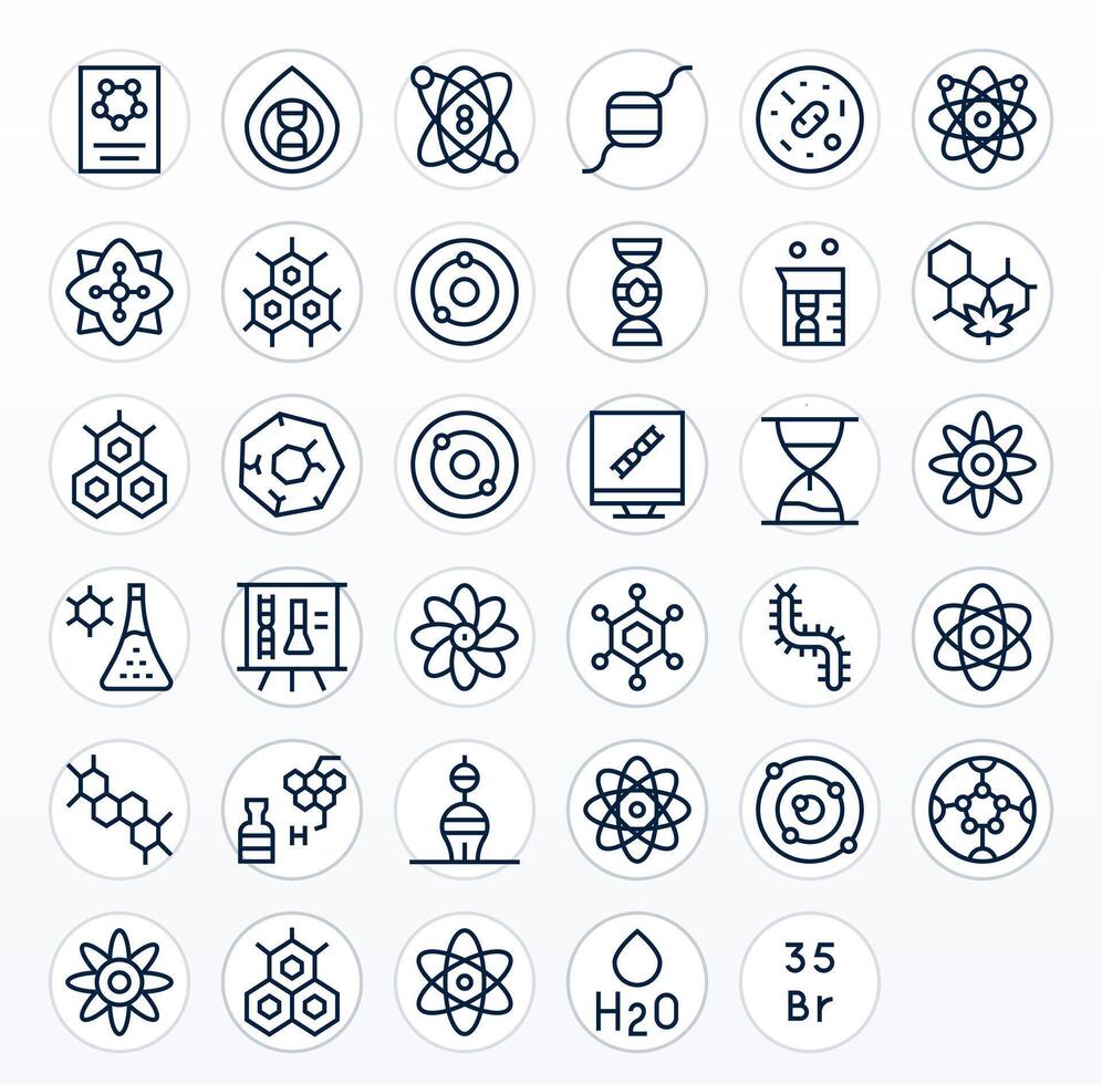 35 Regular Line Editable Icons tailored for Molecule 64x64 interface vector