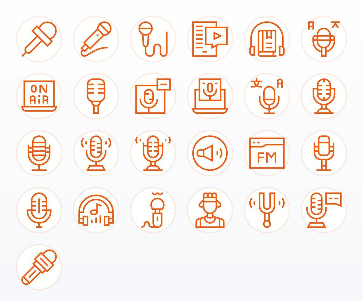 25 Icons for Podcast featuring 256x256 Grid Fitted Regular Line Graphics vector