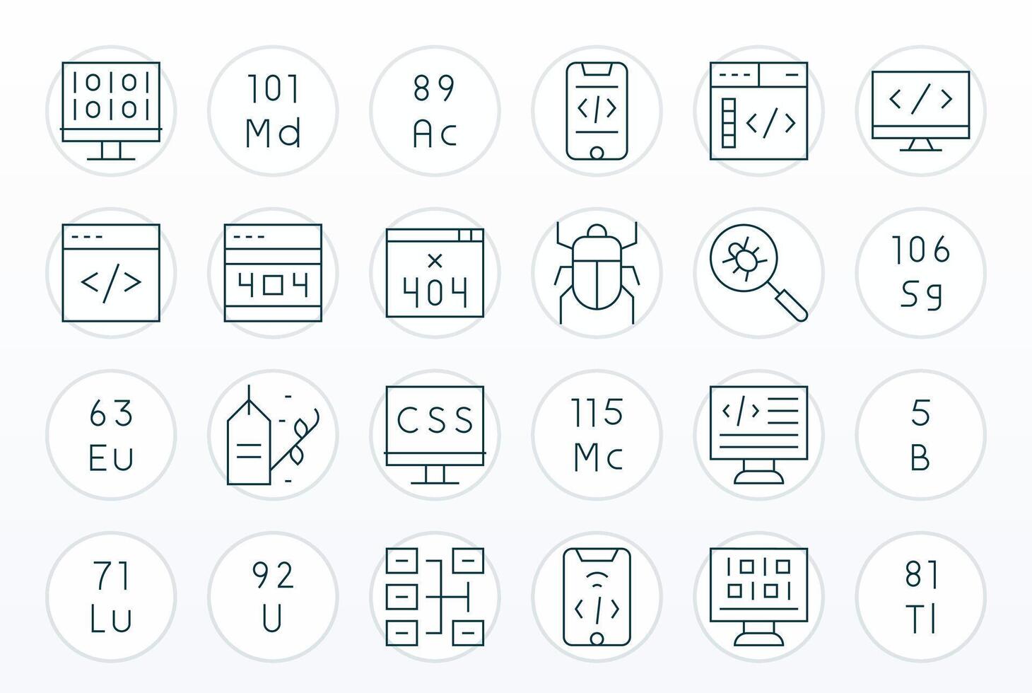 Thin Line Style Code Icons with 24 256x256 Pixel Aligned Designs vector