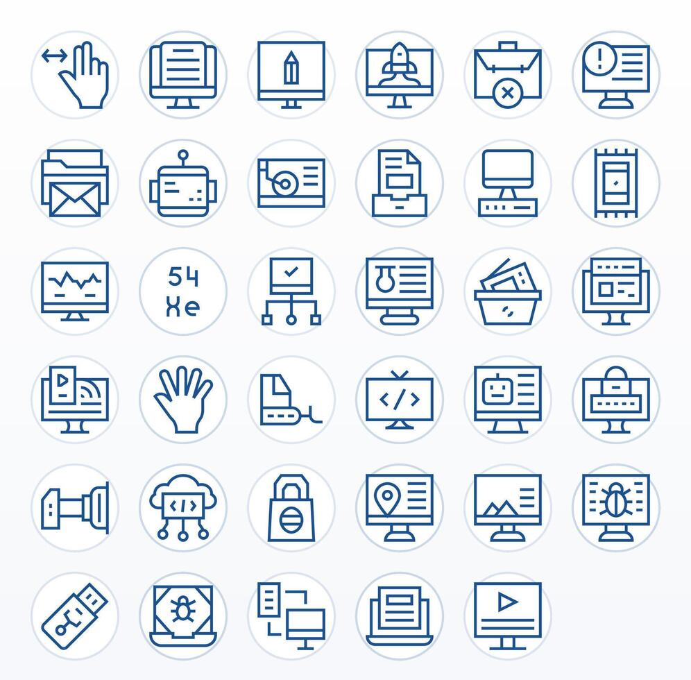 35 256x256 íconos para computadora en píxel alineado regular línea formato vector