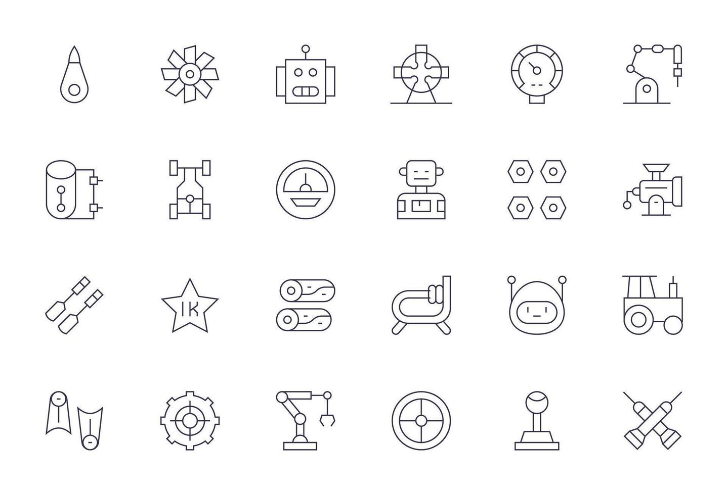 24 128x128 Thin Line Icons for Mechanical with Pixel Optimized precision vector
