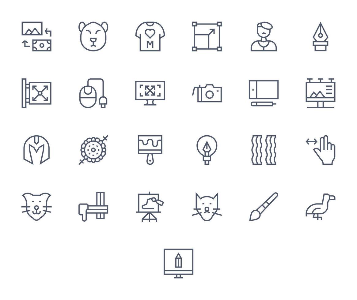 Graphic Design Icon Toolkit featuring 25 Pixel Optimized 256x256 Regular Line elements vector