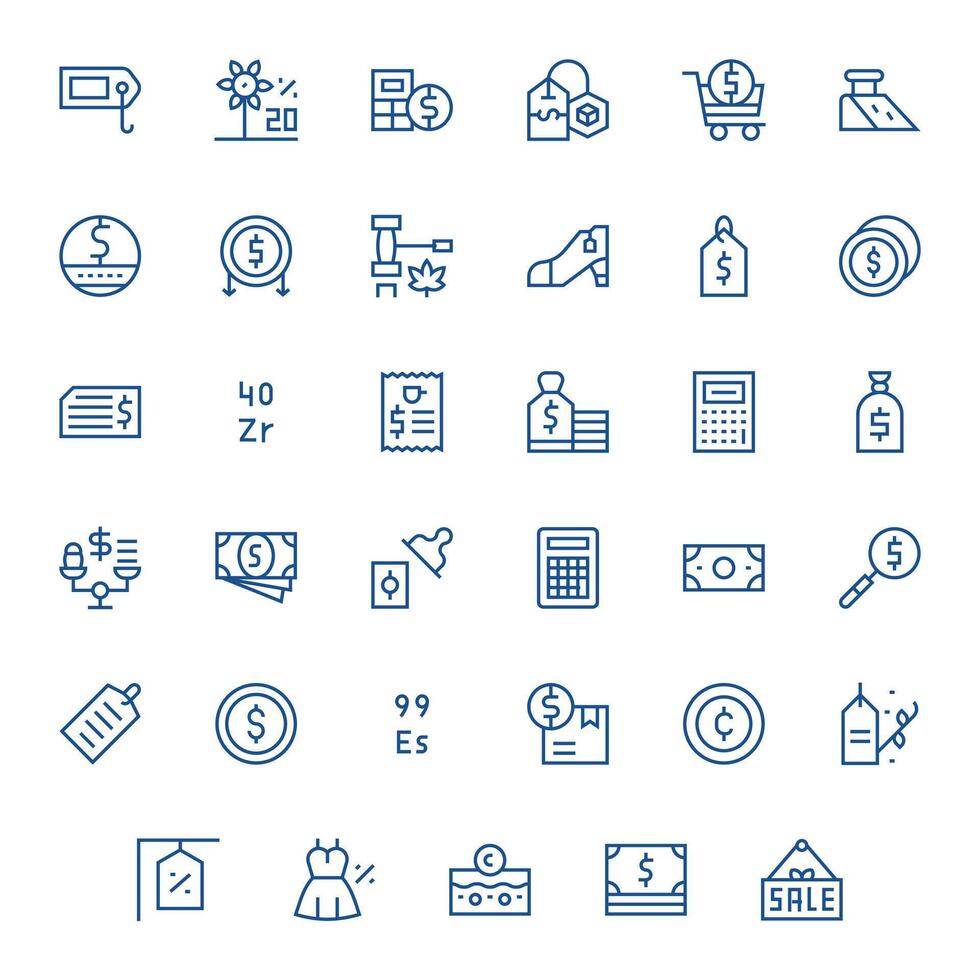 Price Complete Package with 35 High Resolution Regular Line Display Perfect Icons vector