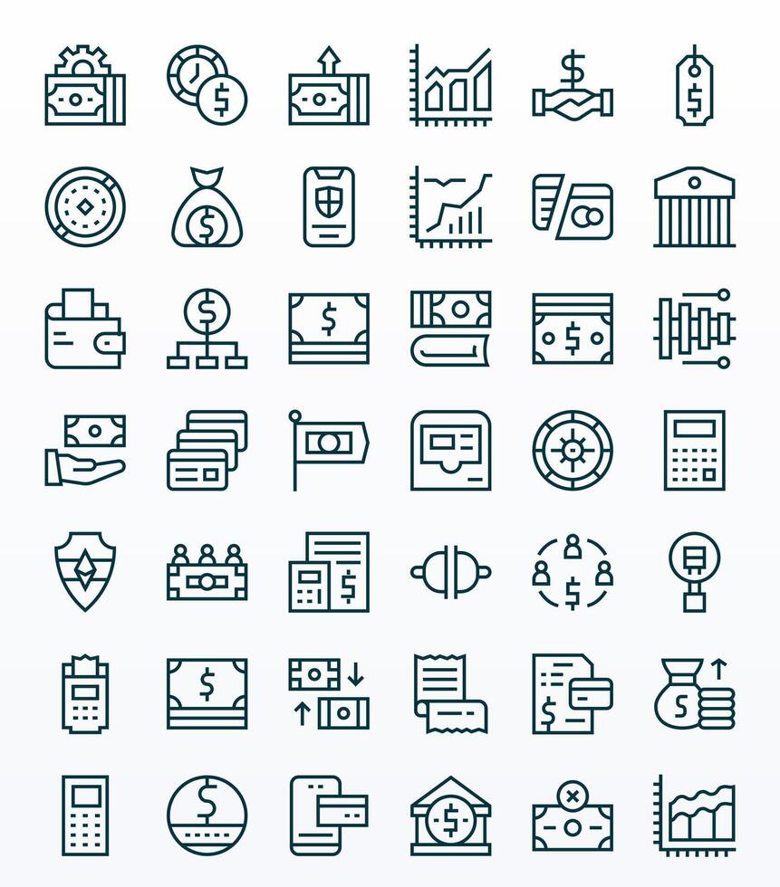 42 64x64 Regular Line Pixel Optimized Icons for Finance Projects vector