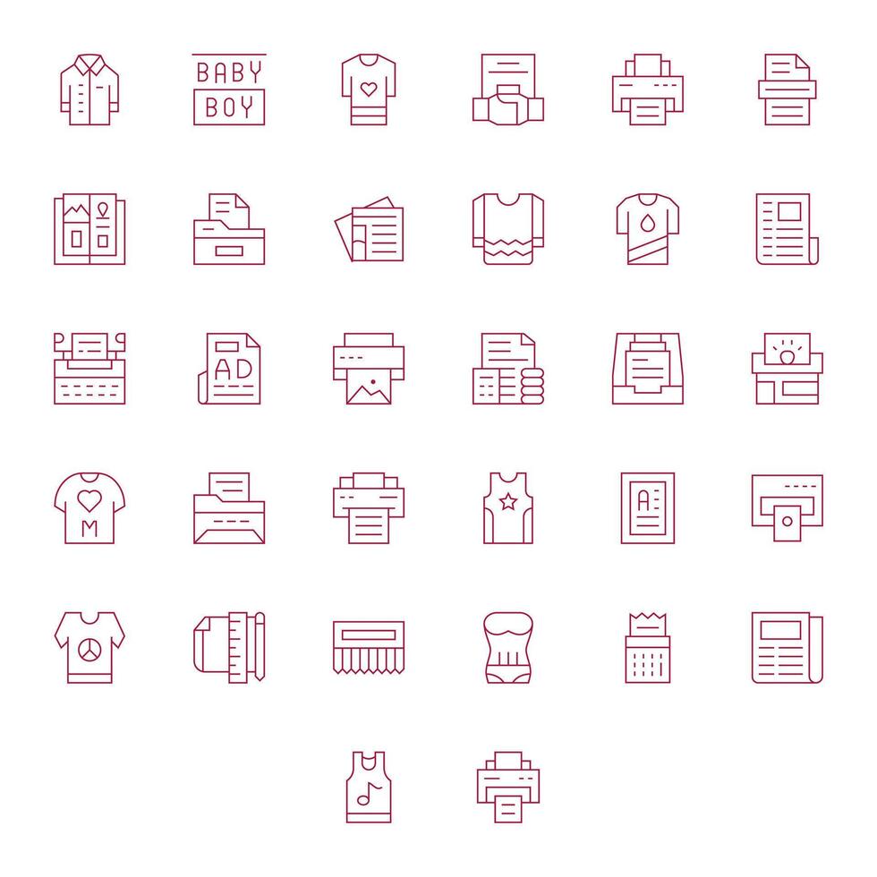 32 Pixel Aligned Thin Line Icons from Print Collection vector