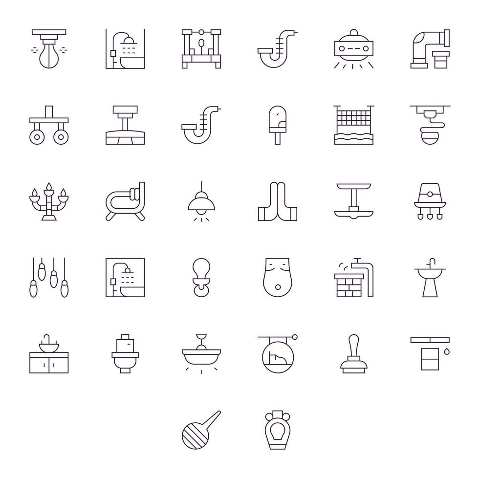 32 Pixel Aligned Icons themed around Fixture in 64x64 Thin Line format vector