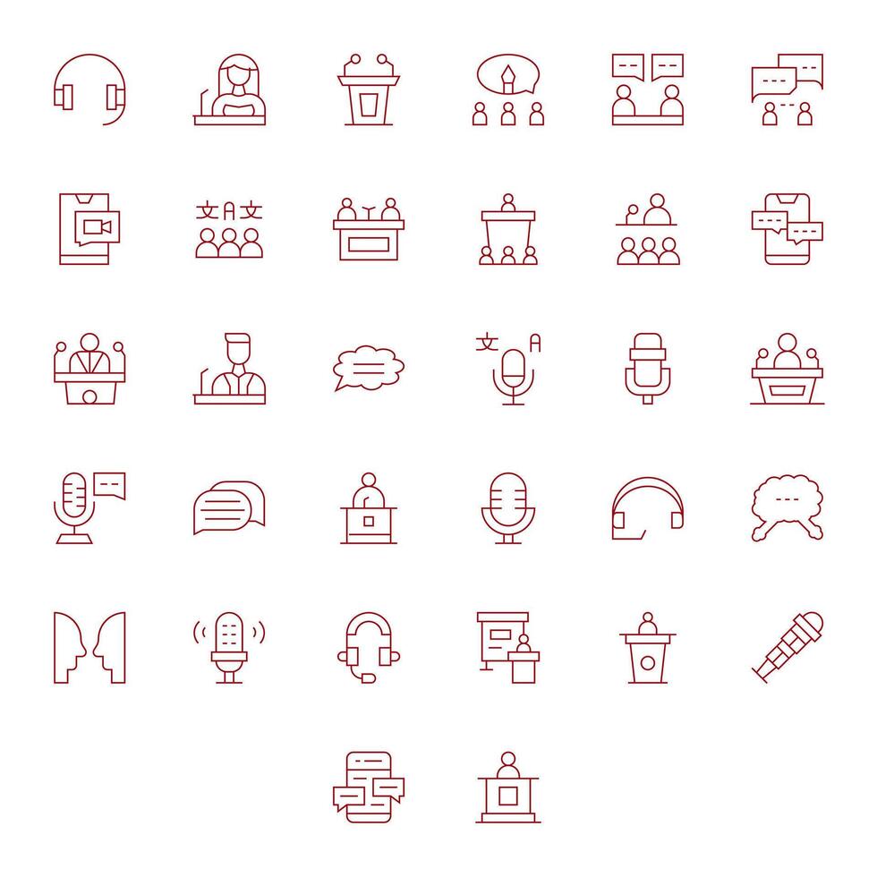 Talk Comprehensive Bundle with 32 Editable Thin Line High Resolution Icons vector