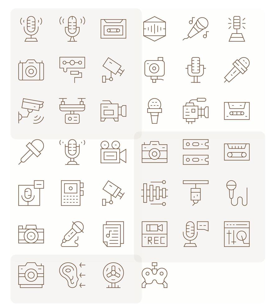 Recording Icon Toolkit featuring 40 Detail Enhanced High Resolution Thin Line elements vector