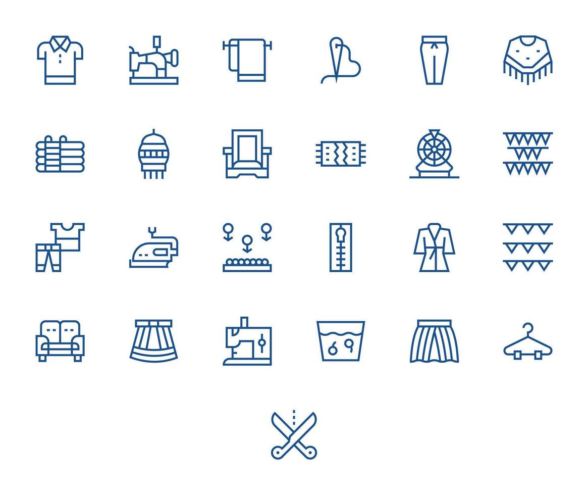 Fabric Icon Set with 25 Regular Line 128x128 PIXEL Perfect Graphics vector