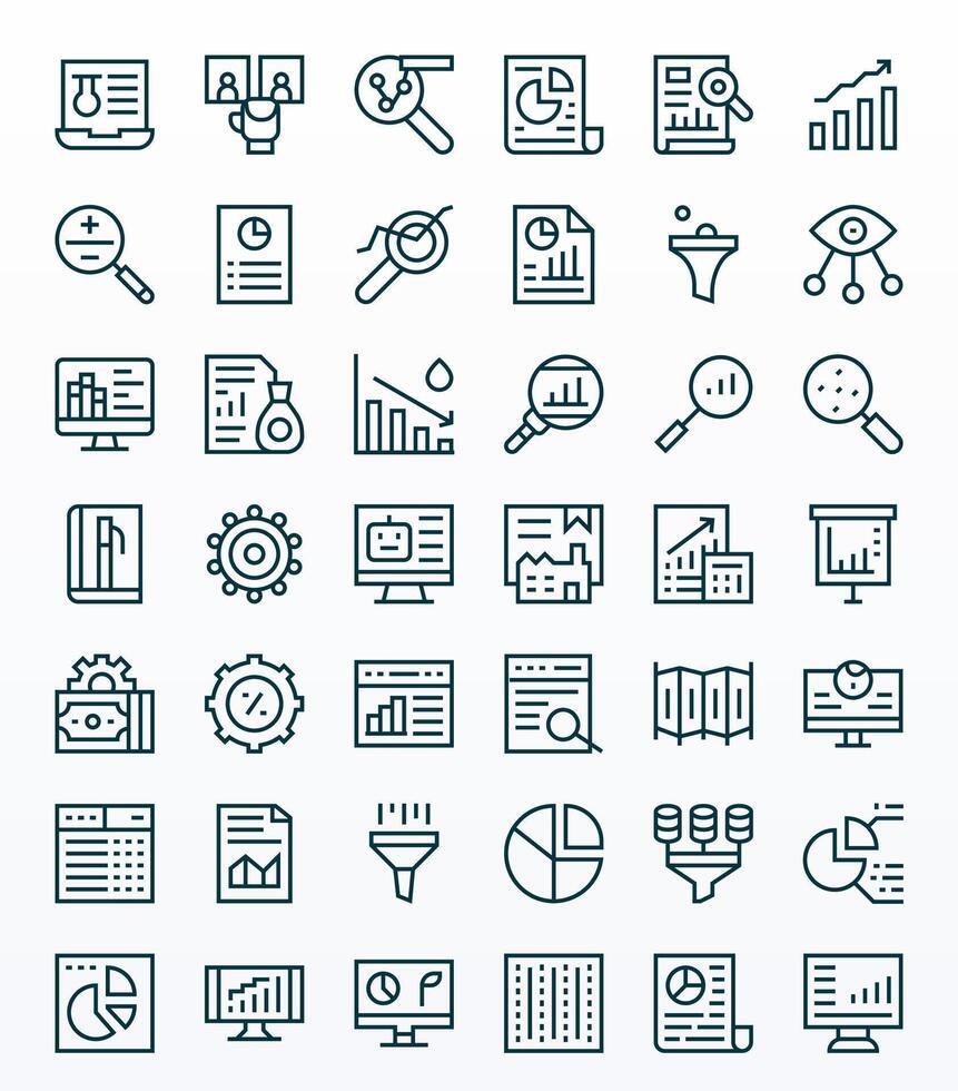 42 regular línea íconos desde datos análisis en 128x128 píxel alineado calidad vector