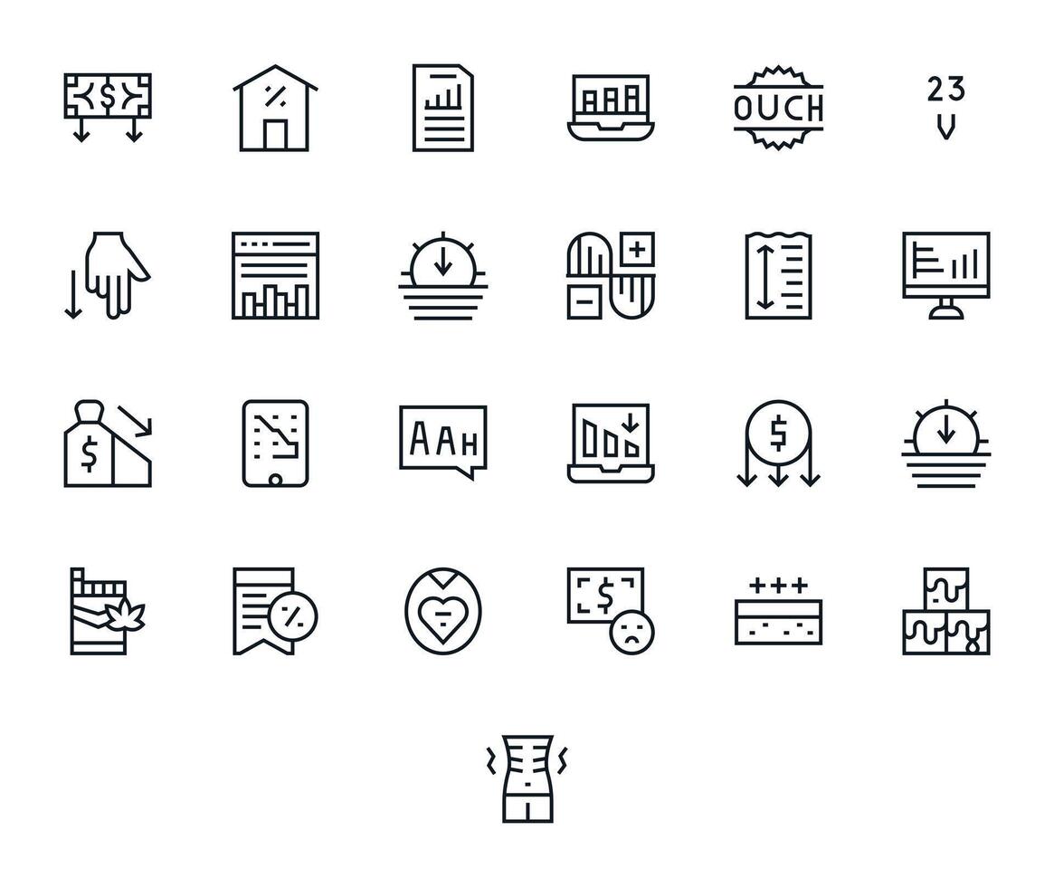 25 High Resolution Regular Line Icons for Decrease with Detail Enhanced precision vector