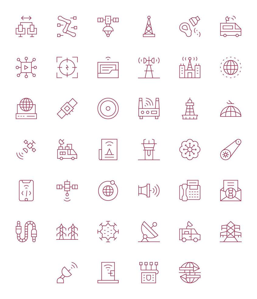 40 Icons for Transmission featuring 256x256 Pixel Aligned Thin Line Graphics vector