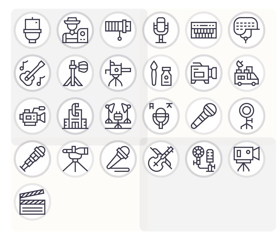 25 Icons for Studio optimized in Grid Fitted 128x128 Regular Line resolution vector
