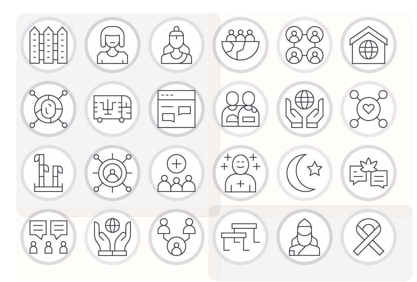 Community Icon Collection featuring 24 Pixel Optimized 256x256 Thin Line Designs vector