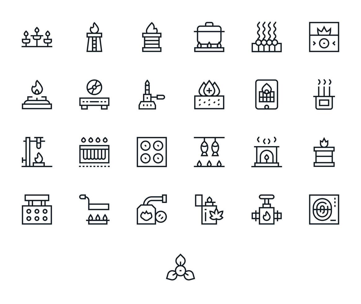 25 256x256 Icons for Burner in PIXEL Perfect Regular Line Format vector